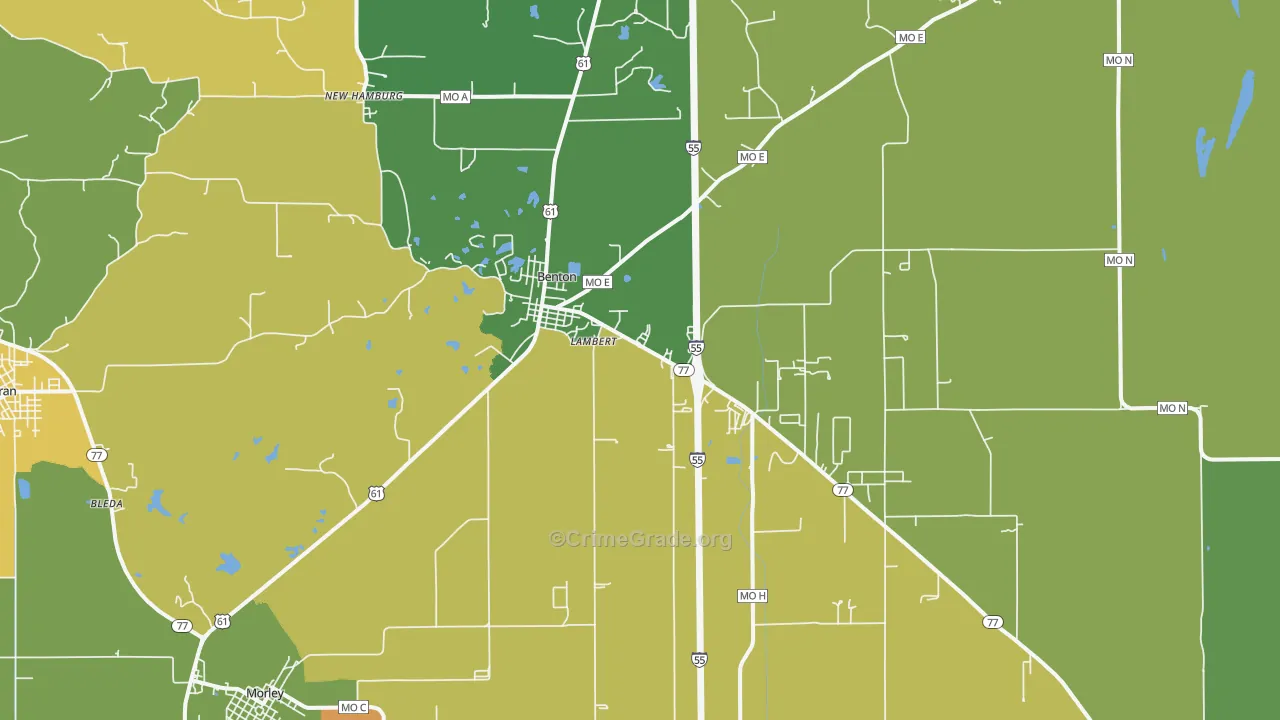 Benton, MO Map of Vehicle Theft Rates
