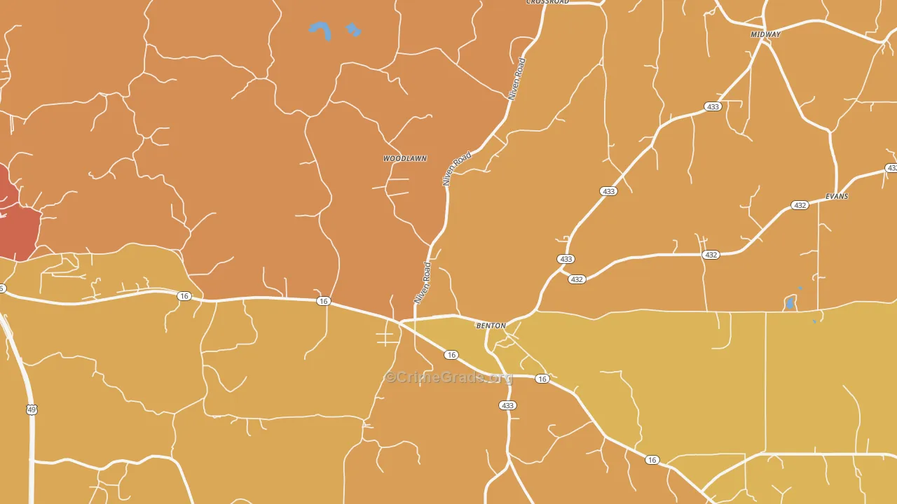 Benton, MS Map of Vehicle Theft Rates