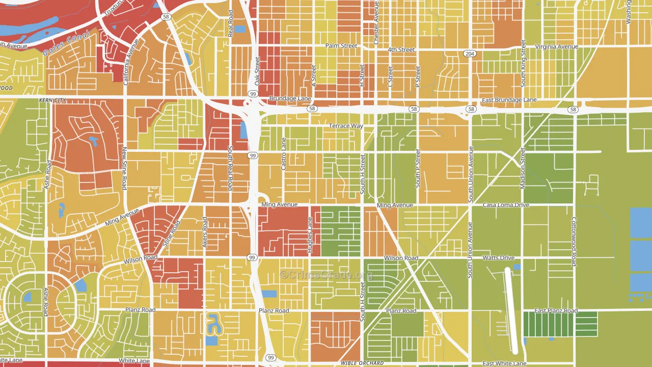 Benton Park, Bakersfield, CA Map of Vehicle Theft Rates