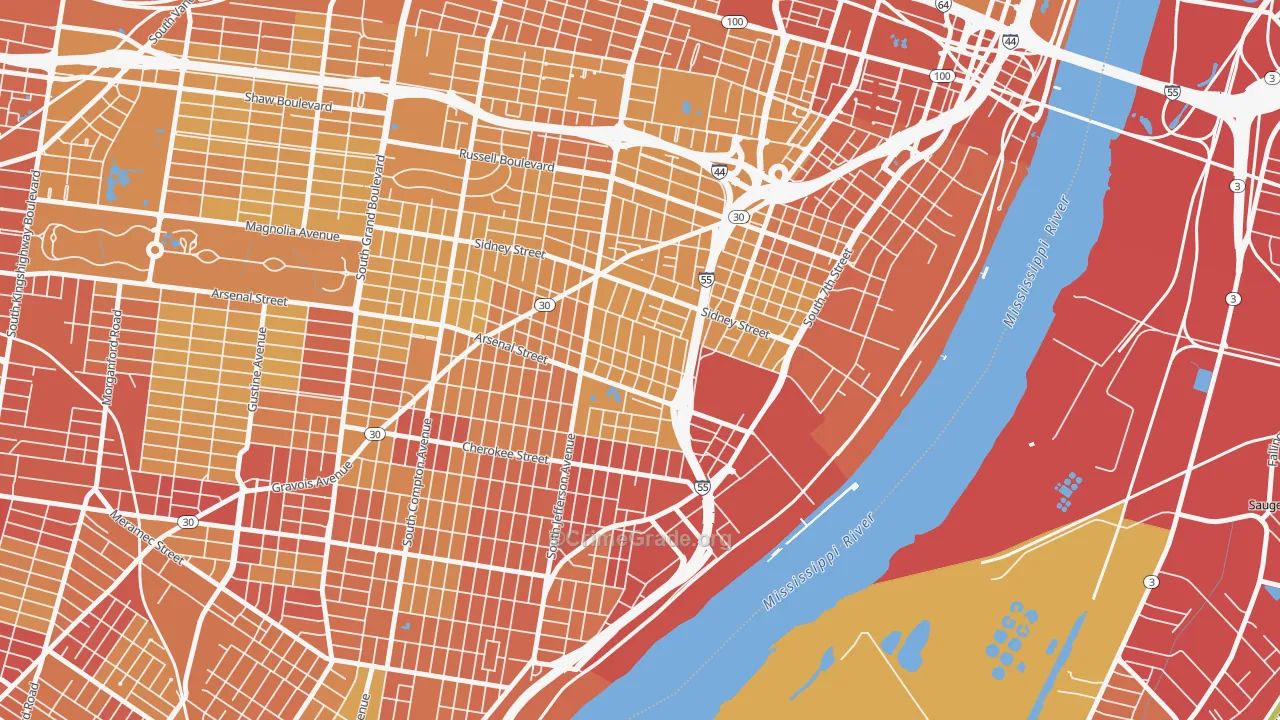 Benton Park, St. Louis, MO Map of Vehicle Theft Rates