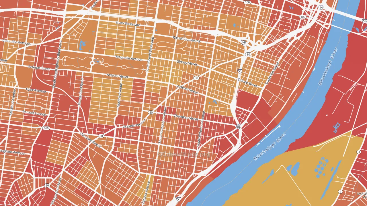 Benton Park West, St. Louis, MO Map of Vehicle Theft Rates