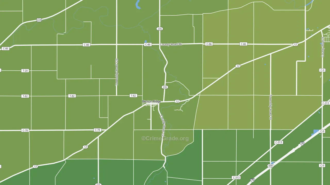 Benton Ridge, OH Map of Vehicle Theft Rates