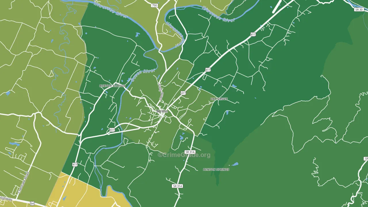 Benton, TN Map of Vehicle Theft Rates