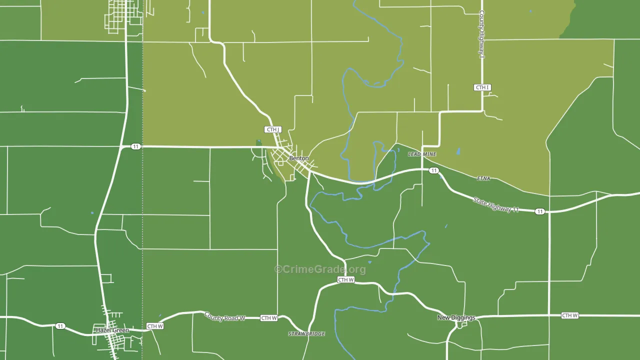 Benton, WI Map of Vehicle Theft Rates