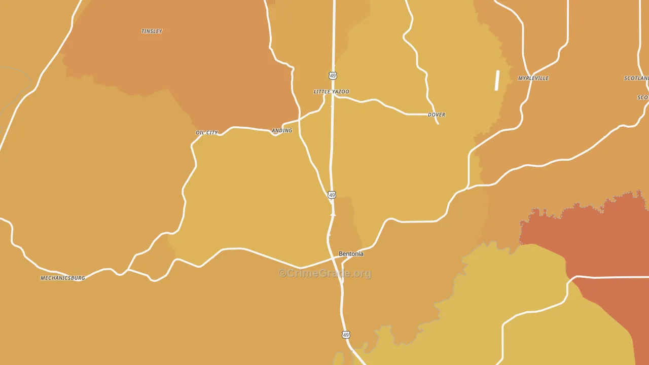 Bentonia, MS Map of Vehicle Theft Rates