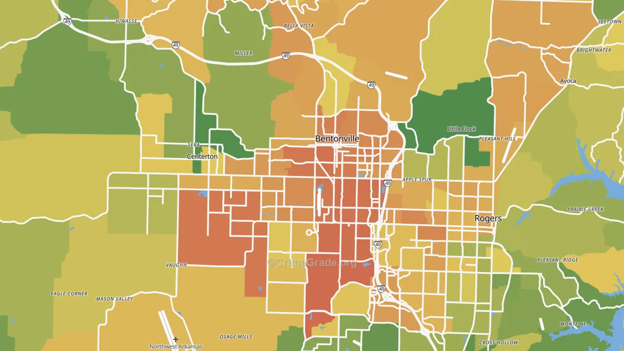 Bentonville, AR Map of Vehicle Theft Rates