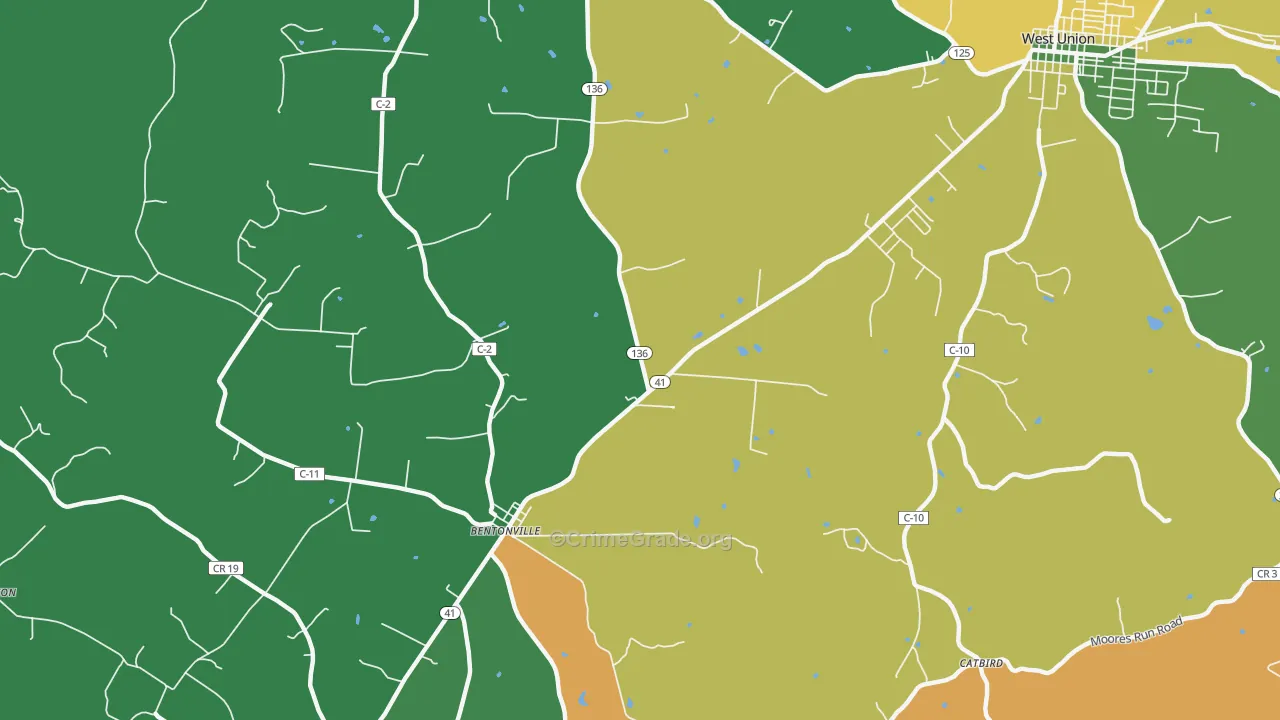 Bentonville, OH Map of Vehicle Theft Rates