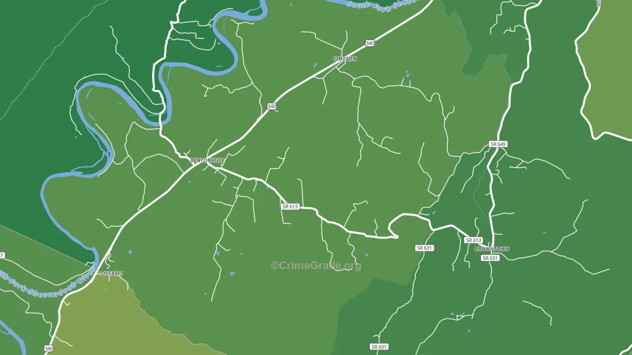 Bentonville, VA Map of Vehicle Theft Rates