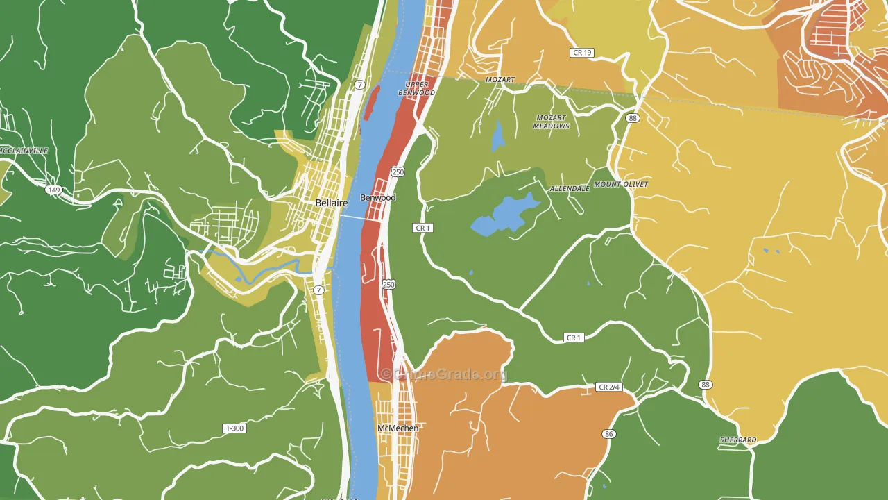 Benwood, WV Map of Vehicle Theft Rates