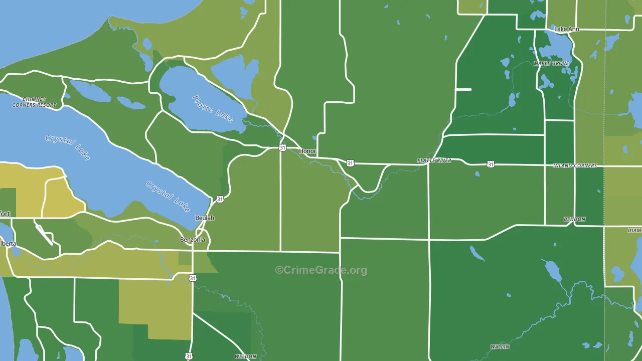 Benzie County, MI Map of Vehicle Theft Rates
