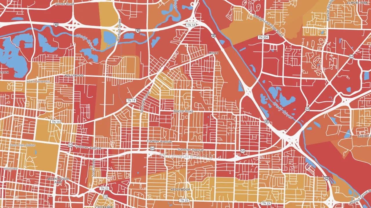 Berclair-Highland Heights, Memphis, TN Map of Vehicle Theft Rates