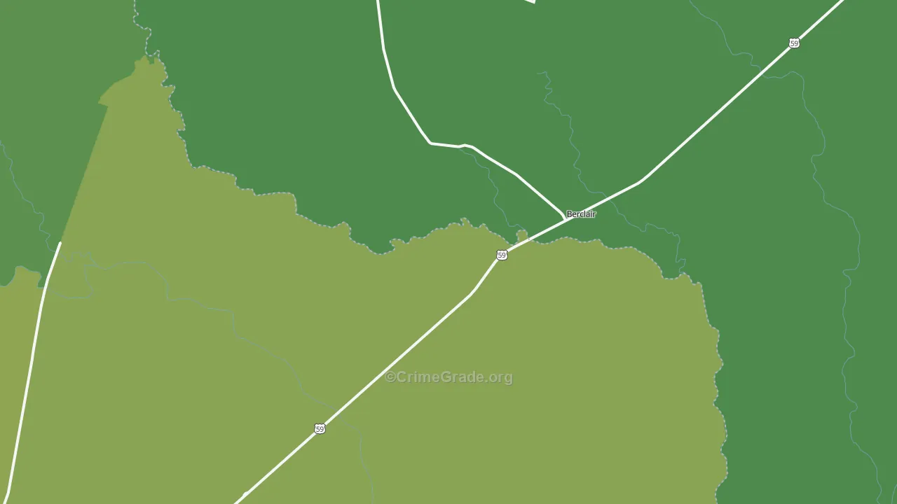 Berclair, TX Map of Vehicle Theft Rates