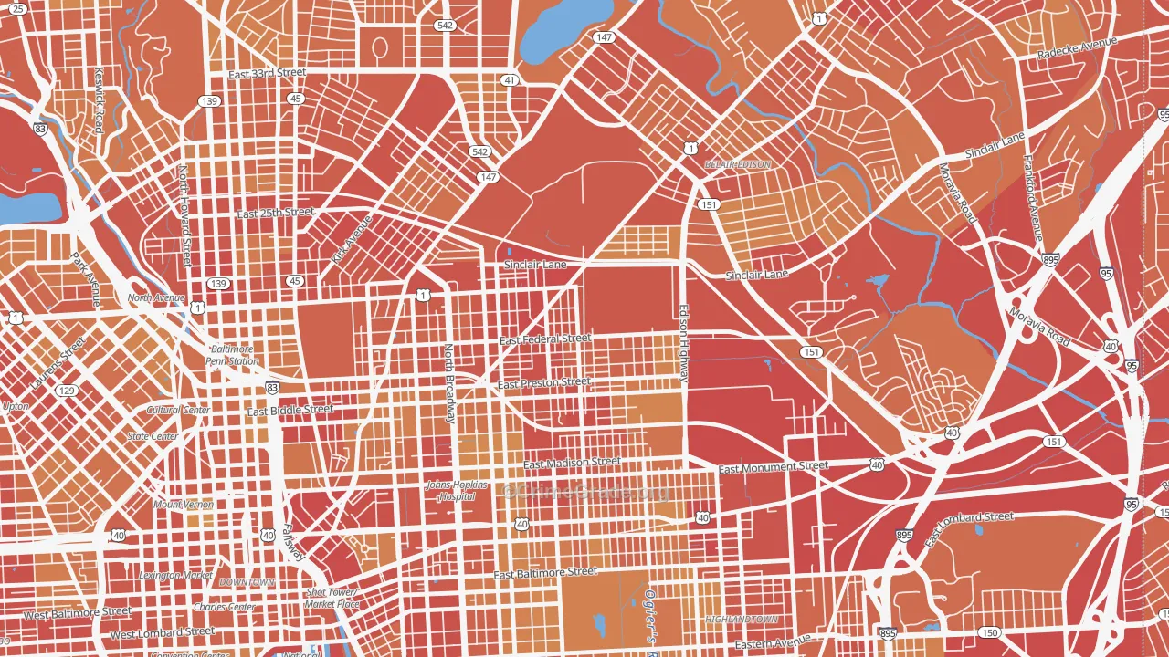 Berea, Baltimore, MD Map of Vehicle Theft Rates