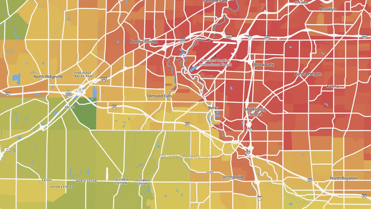 Berea, OH Map of Vehicle Theft Rates