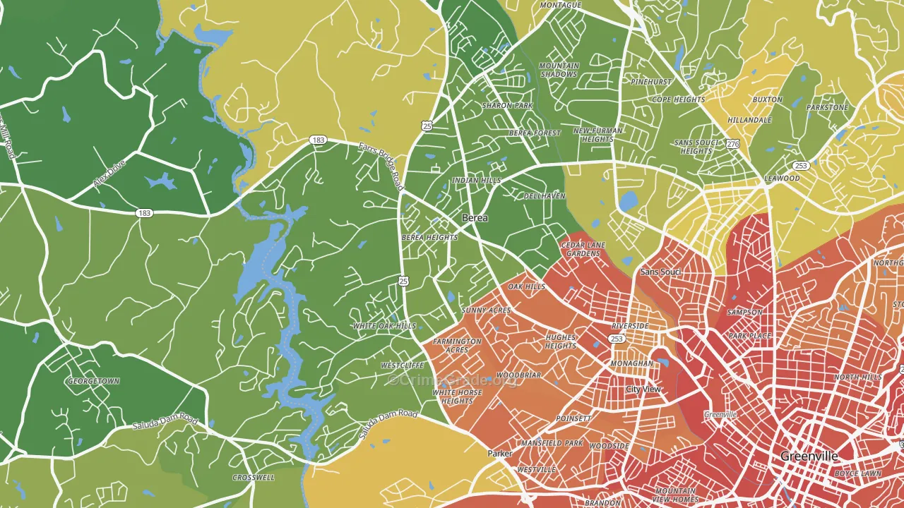 Berea, SC Map of Vehicle Theft Rates