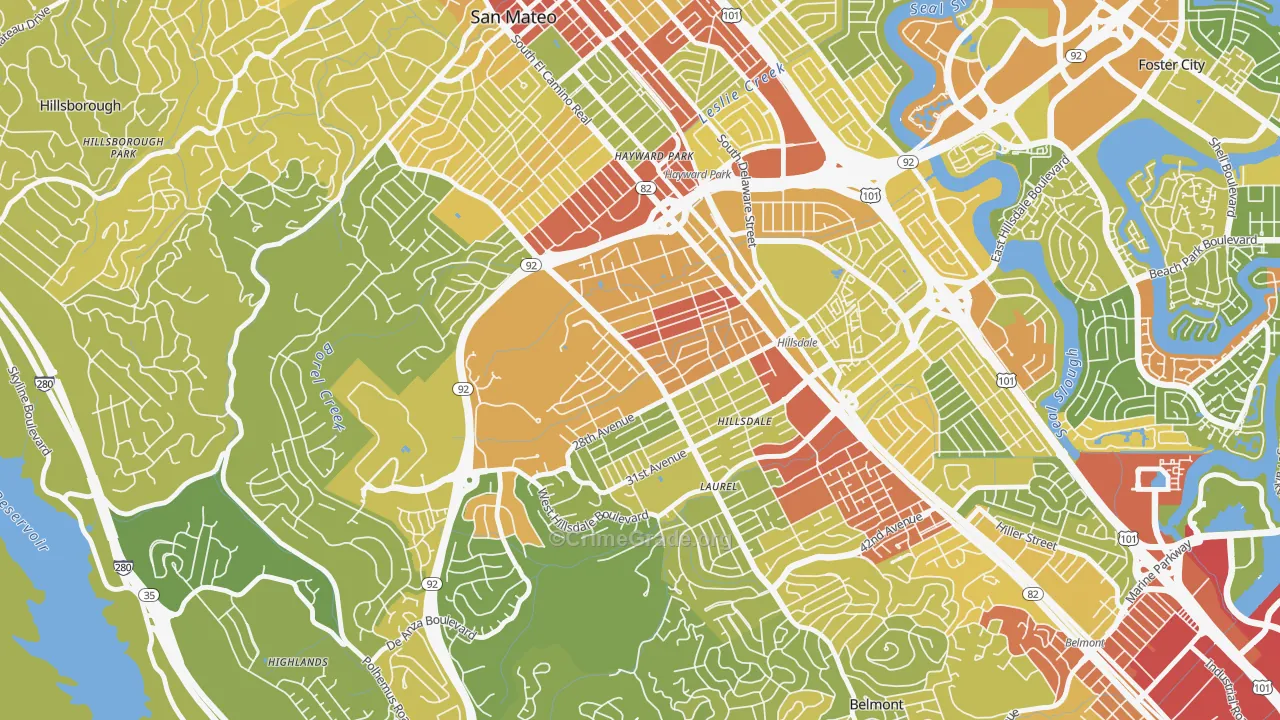 Beresford, San Mateo, CA Map of Vehicle Theft Rates