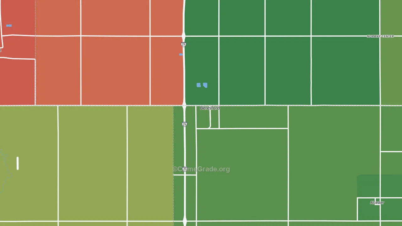 Beresford, SD Map of Vehicle Theft Rates