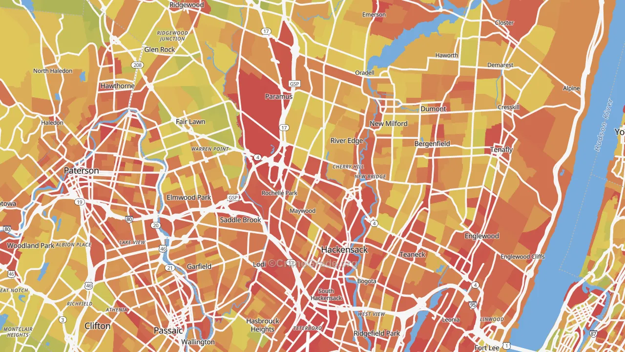 Bergen County, NJ Map of Vehicle Theft Rates