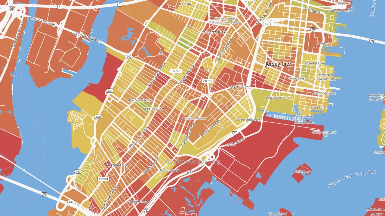 Bergen-Lafayette, Jersey City, NJ Map of Vehicle Theft Rates