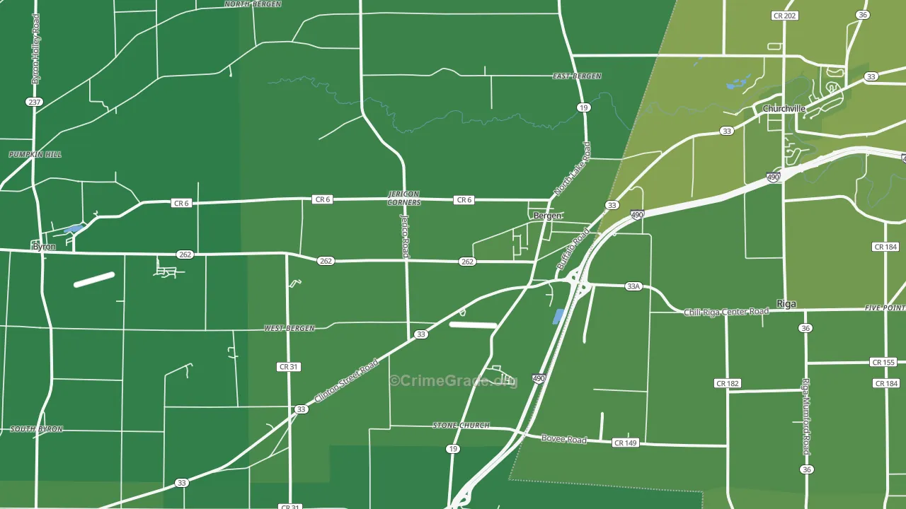 Bergen, NY Map of Vehicle Theft Rates