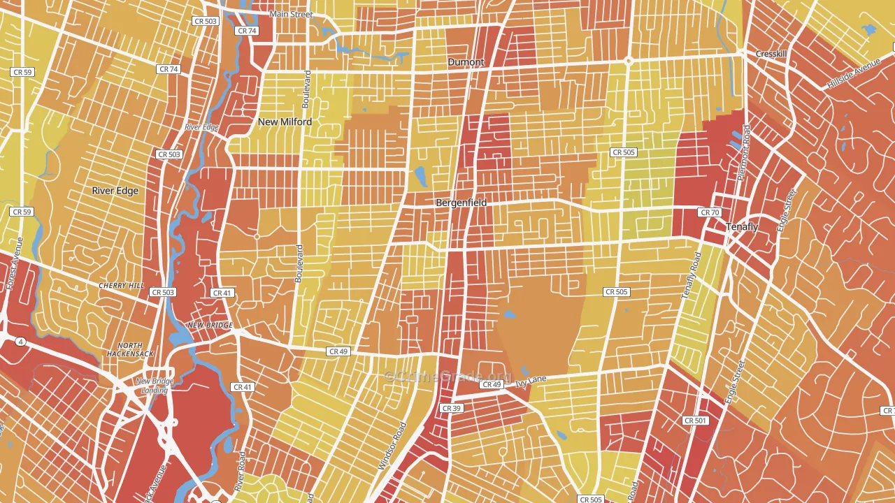 Bergenfield, NJ Map of Vehicle Theft Rates