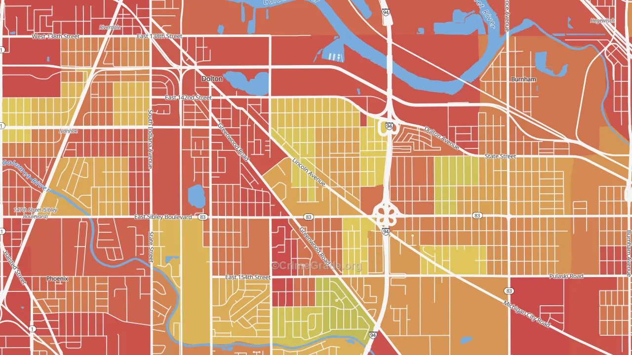 Berger, Dolton, IL Map of Vehicle Theft Rates