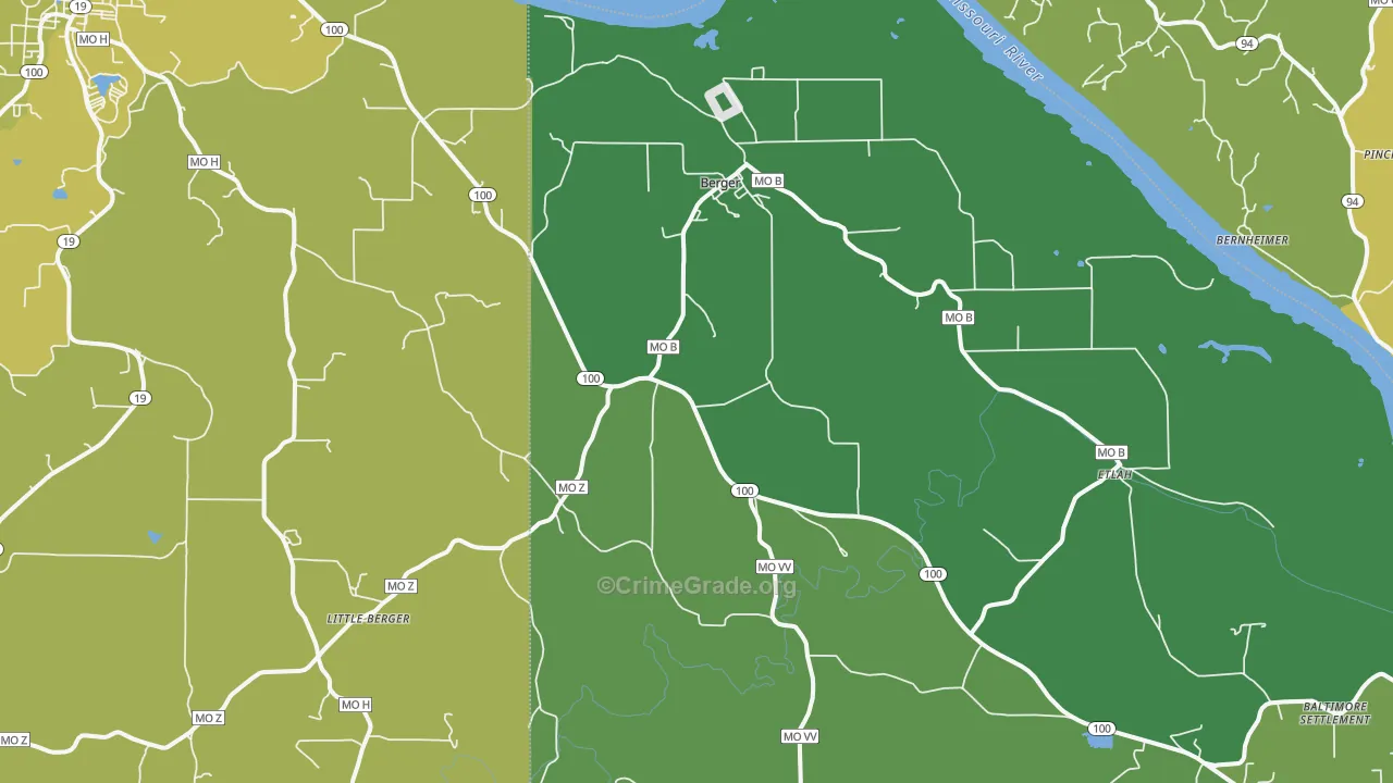 Berger, MO Map of Vehicle Theft Rates