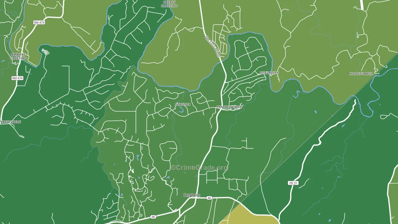 Bergheim, TX Map of Vehicle Theft Rates