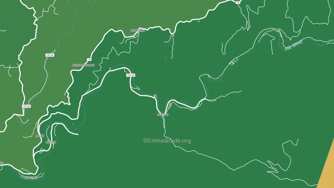 Bergoo, WV Map of Vehicle Theft Rates