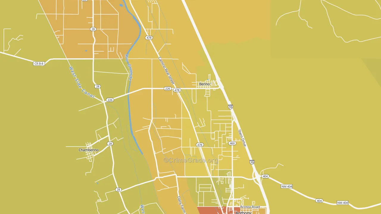 Berino, NM Map of Vehicle Theft Rates