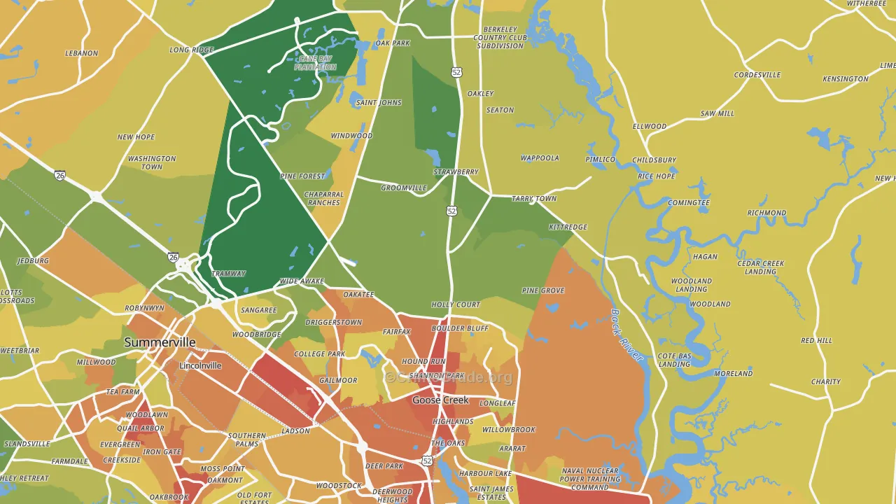 Berkeley County, SC Map of Vehicle Theft Rates