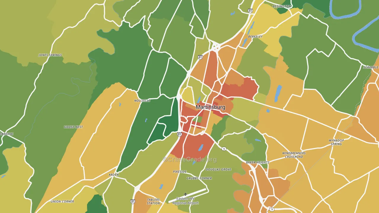 Berkeley County, WV Map of Vehicle Theft Rates