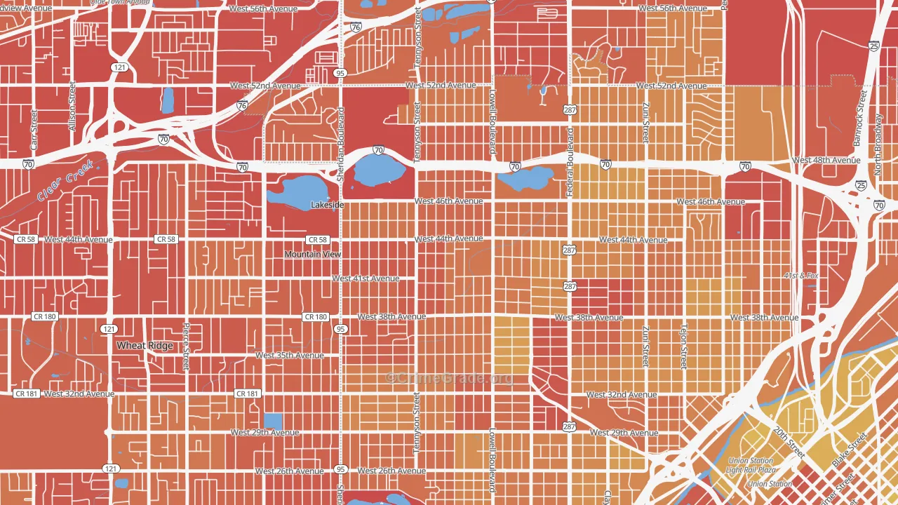 Berkeley, Denver, CO Map of Vehicle Theft Rates