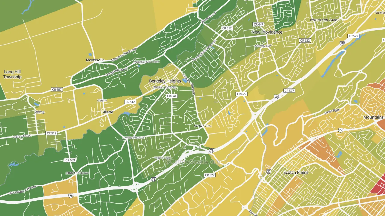 Berkeley Heights, NJ Map of Vehicle Theft Rates