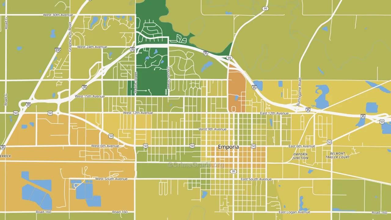 Berkeley Hills, Emporia, KS Map of Vehicle Theft Rates