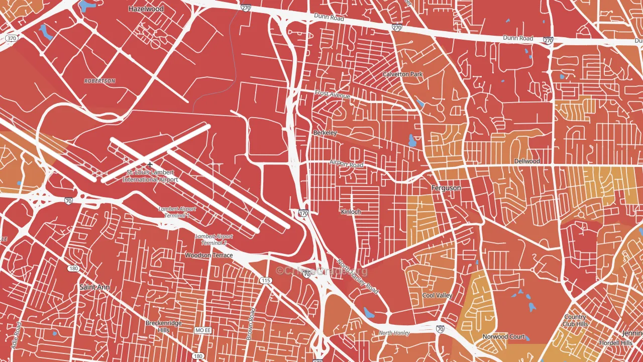 Berkeley, MO Map of Vehicle Theft Rates