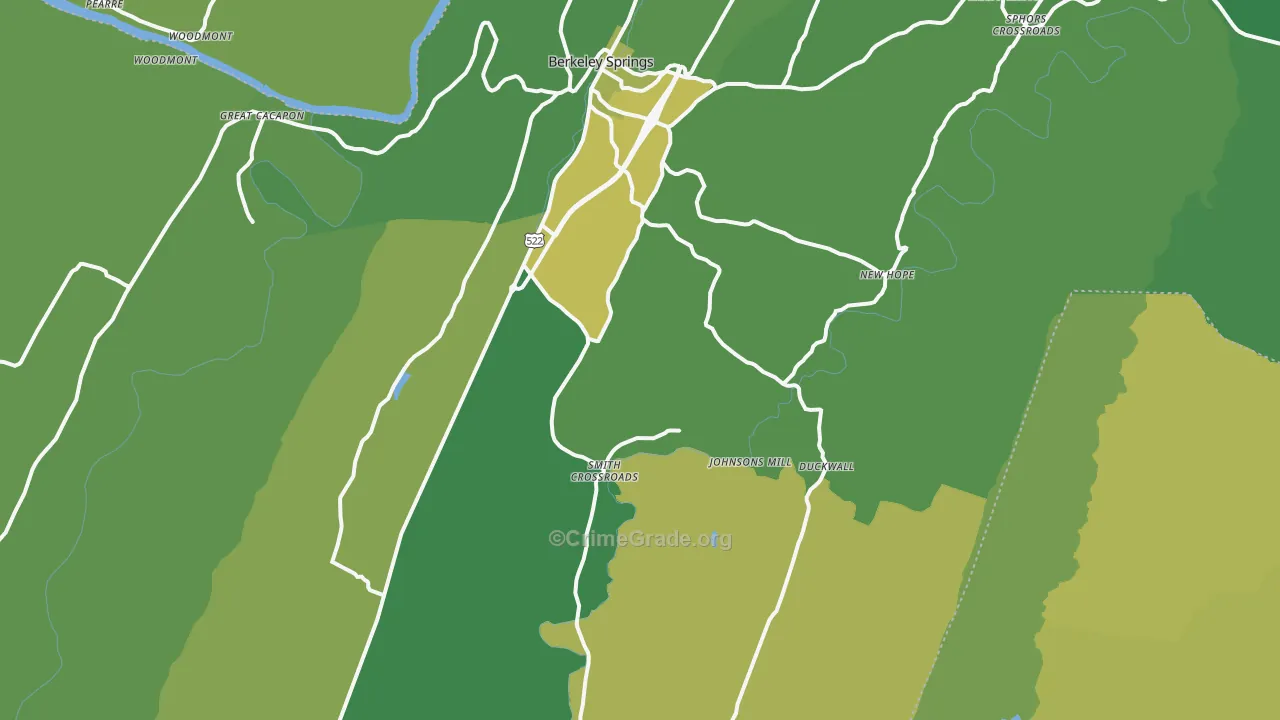 Berkeley Springs, WV Map of Vehicle Theft Rates