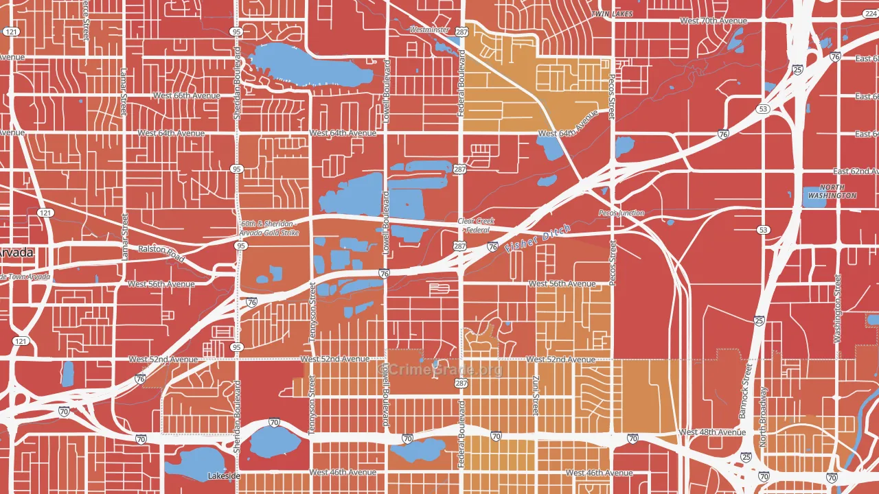 Berkley, CO Map of Vehicle Theft Rates