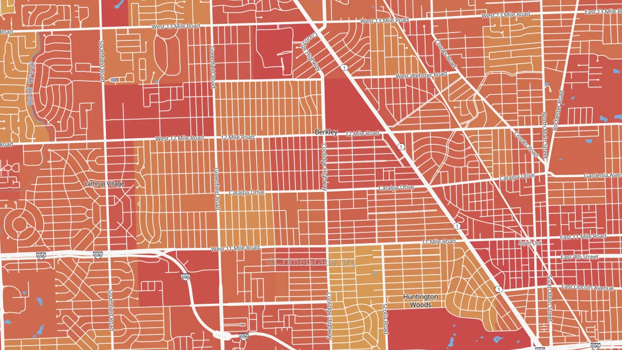 Berkley, MI Map of Vehicle Theft Rates