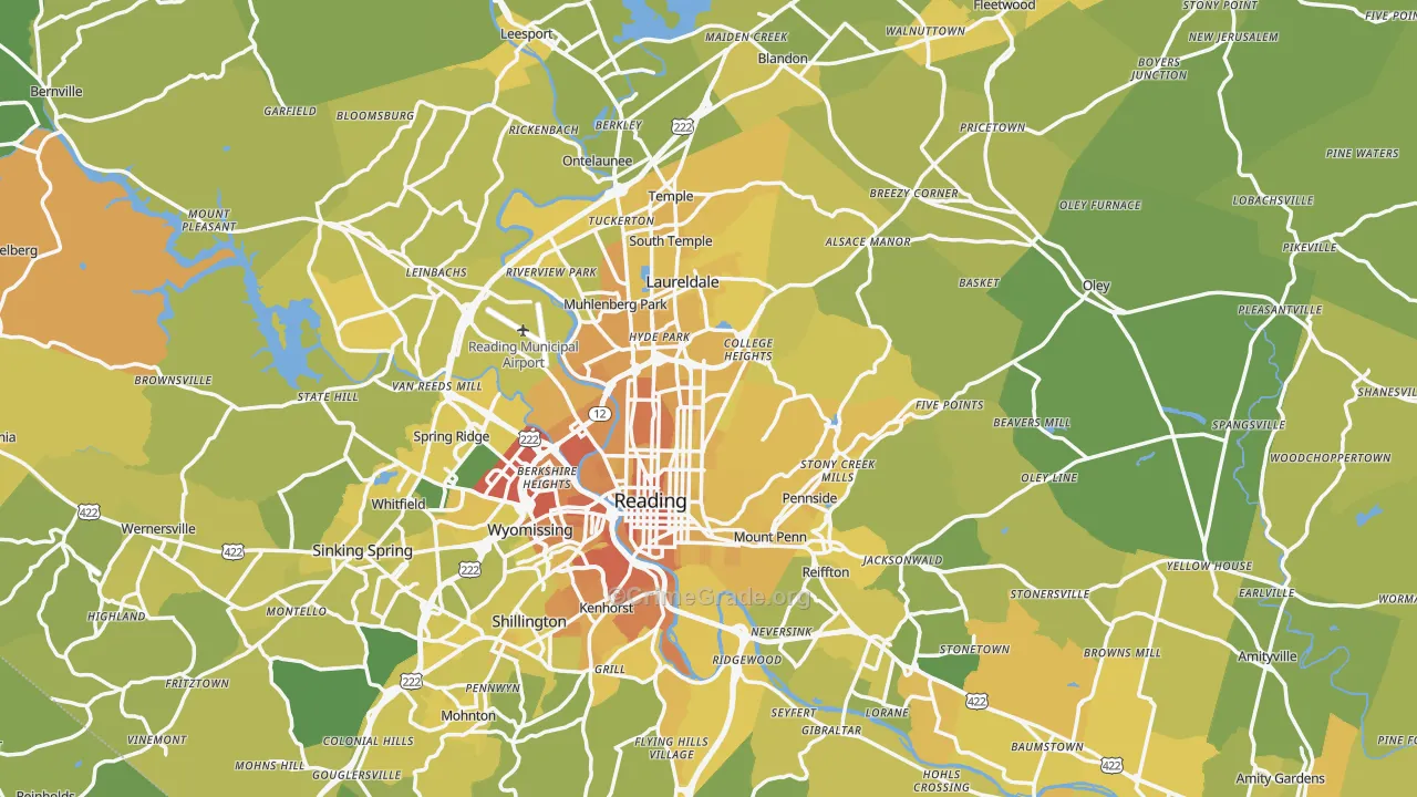 Berks County, PA Map of Vehicle Theft Rates