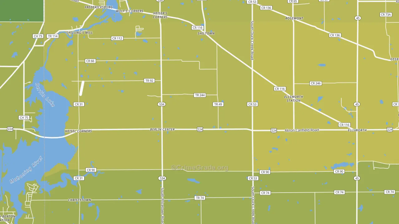 Berlin Center, OH Map of Vehicle Theft Rates
