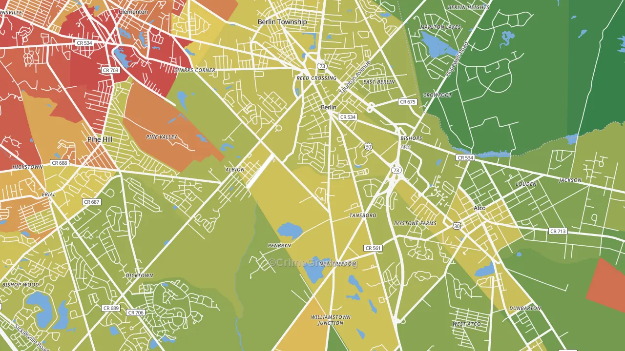 Berlin, NJ Map of Vehicle Theft Rates