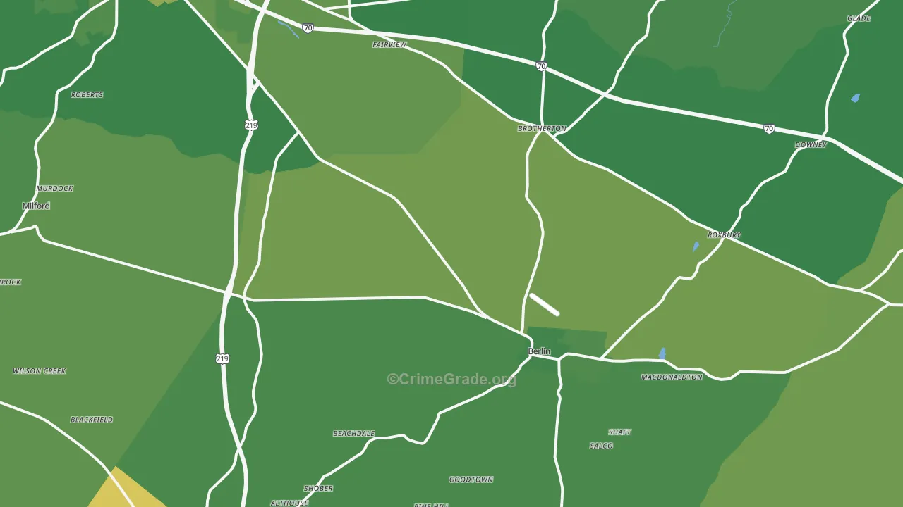 Berlin, PA Map of Vehicle Theft Rates