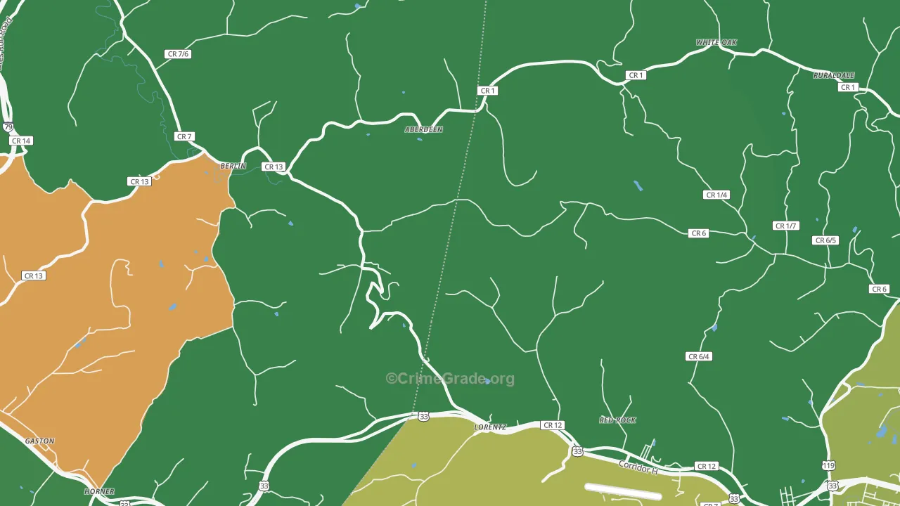 Berlin, WV Map of Vehicle Theft Rates