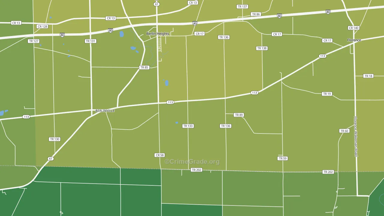 Berlinville, OH Map of Vehicle Theft Rates