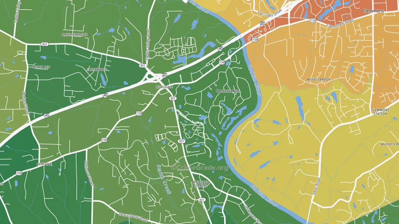 Bermuda Run, NC Map of Vehicle Theft Rates