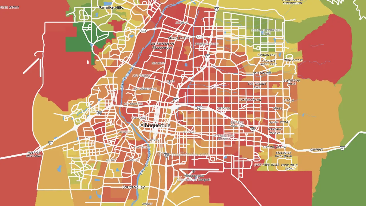 Bernalillo County, NM Map of Vehicle Theft Rates
