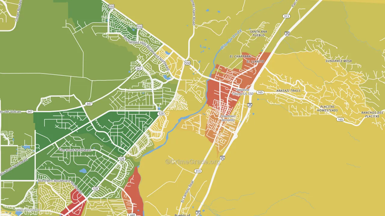 Bernalillo, NM Map of Vehicle Theft Rates