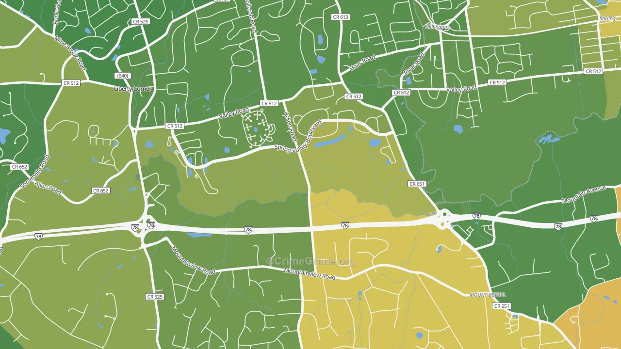 Bernards, NJ Map of Vehicle Theft Rates