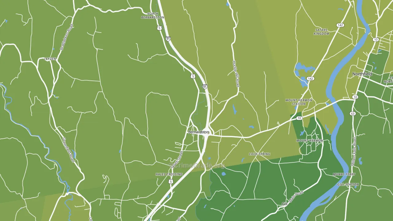 Bernardston, MA Map of Vehicle Theft Rates